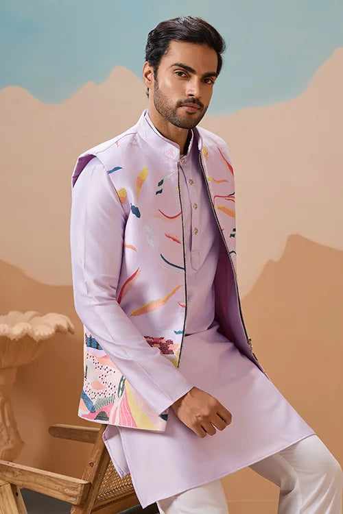 Lavender Kurta Koti for Men