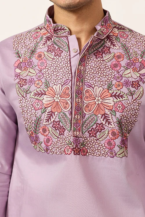 Lavender Kurta Pant Set for Traditional Mens Fashion