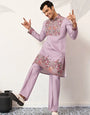 Lavender Kurta Pant Set for Traditional Mens Fashion
