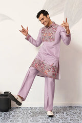 Lavender Kurta Pant Set for Traditional Mens Fashion