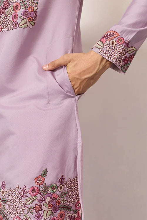 Lavender Kurta Pant Set for Traditional Mens Fashion