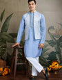 Festive Wear Blue Silk Kurta with Jacquard Koti