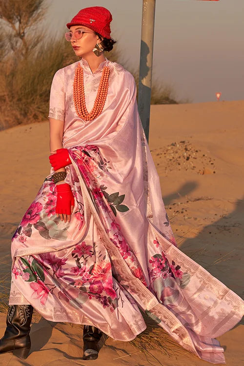 Peach Tussar Silk Saree