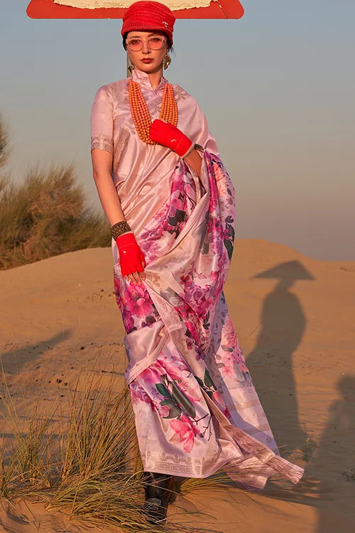 Light Peach Tussar Silk Saree