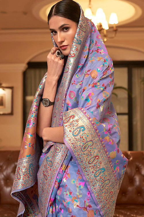 Wedding Wear Kashmiri Weaving Multi Color Weaving Sarees Collection