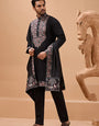 Luxury Wedding Look Black Kurta with Dupatta for Mens Wear