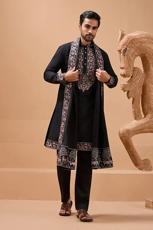 Embroidered Black Kurta Dupatta