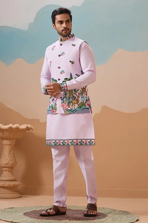 Lavender Thread Embroidered Kurta