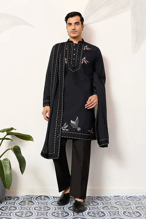 Luxury Navy Blue Kurta Men with Dupatta