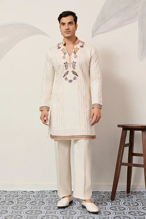 Luxury White V Neck Kurta Pant