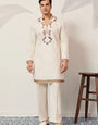 Luxury White V Neck Kurta Pant for Festive Wear