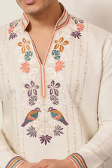 White V Neck Kurta Pant Set