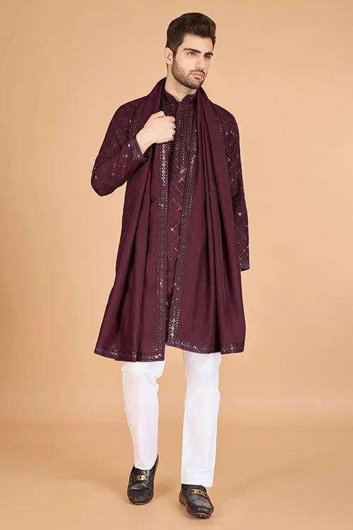 Maroon Sequence Embroidered Kurta