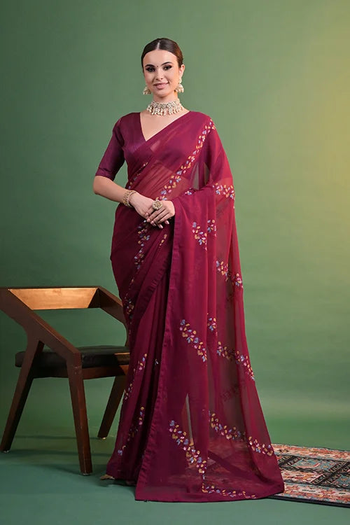 Maroon Heavy Georgette Saree