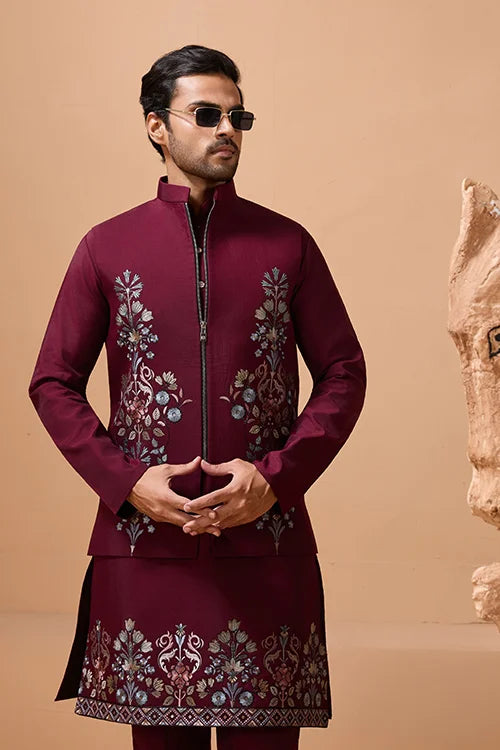 Maroon Koti Kurta for Men