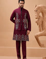 Maroon Color Traditional Special Koti Kurta Set for Men's Wear