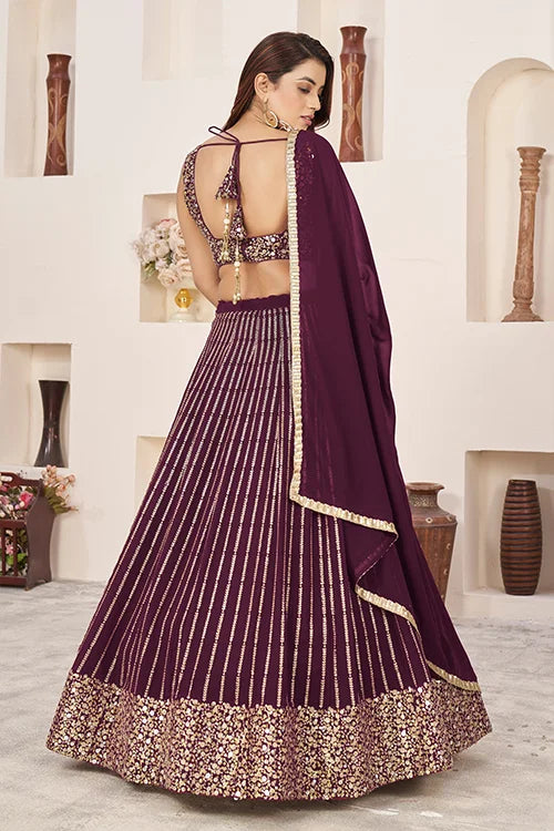 Maroon Georgette Sequins Embroidered Lehenga Choli 