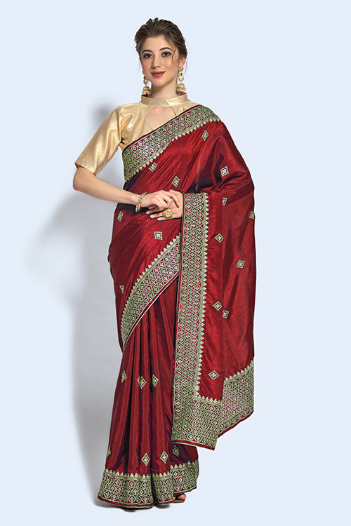 Vichitra Silk Embroidered Work Party Wear Saree Collection