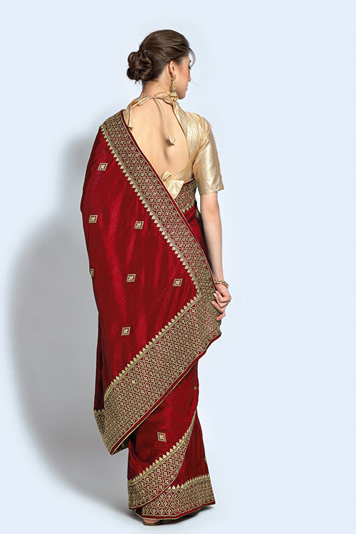 Vichitra Silk Embroidered Work Party Wear Saree Collection
