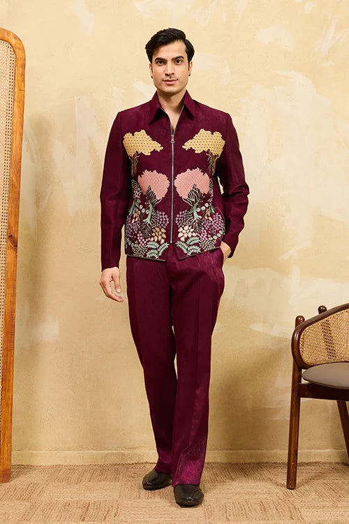 Mens Maroon Velvet Outfit