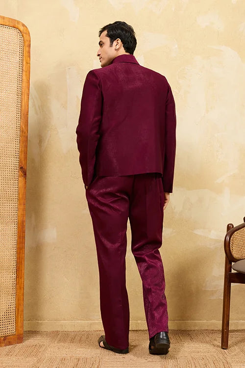 Wedding Maroon Velvet Jacket Set