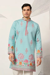 Sky blue embroidered kurta for men
