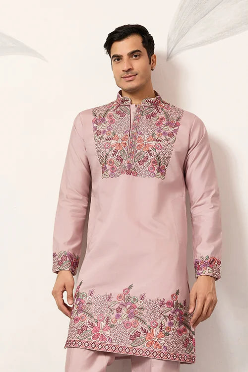 Stylish Dusty Pink Kurta Pant Set for Festive Occasions