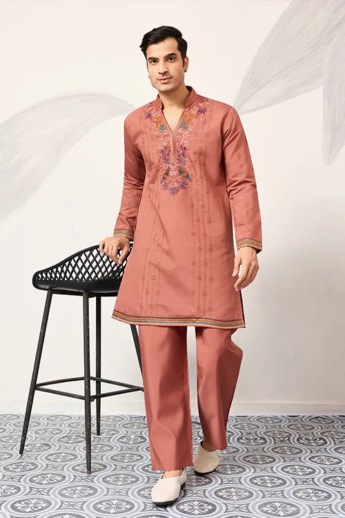 Orange V Neck Kurta Pant