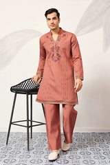Orange V Neck Kurta Pant