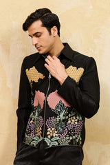 Black velvet bomber suit for men