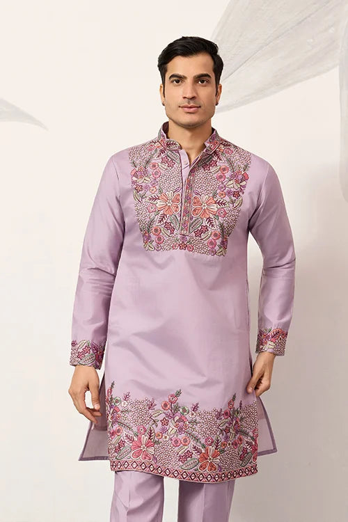 Lavender Kurta Pant Set for Traditional Mens Fashion
