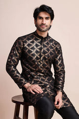 Men's Black Silk Kurta