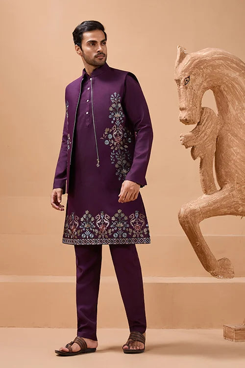 Vibrant Purple Koti Kurta Set