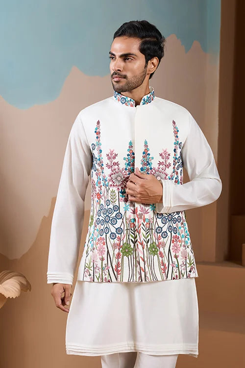 White Silk Koti Kurta
