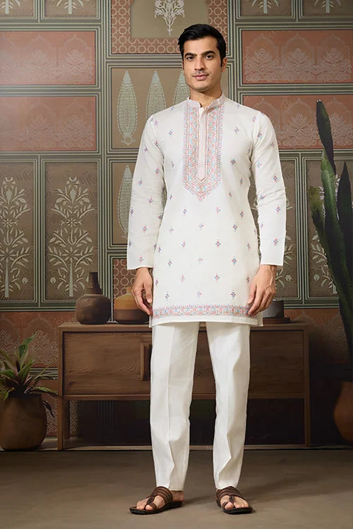 White Kurta Pajama with Koti
