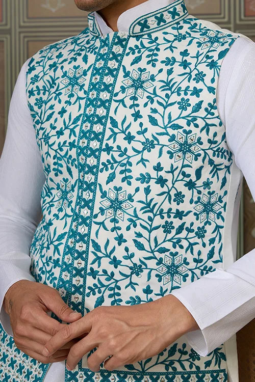 White Kurta and Green Koti