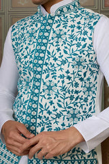 White Kurta and Green Koti