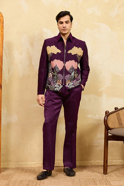 Wine sequence work jacket set