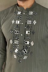 Premium Olive Green Mirror Work Kurta