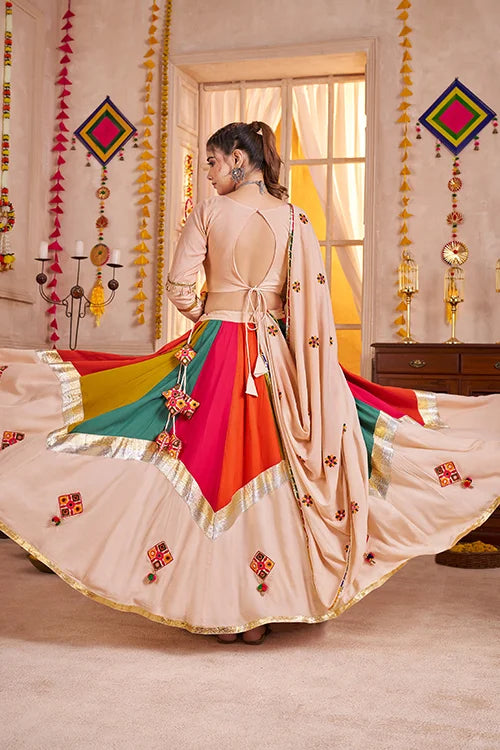 Beige and Multi Color Lehenga