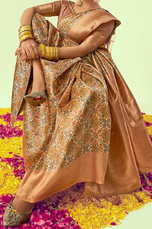 Multi Color Banarasi Weaving With Zari Work Saree