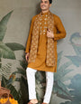 Wedding Special Mustard Mirror Kurta Set with Dupatta for Men