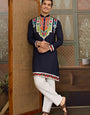 Navy Blue Embroidered Festival Wear Kurta for Men