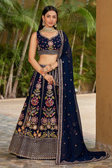 Navy Blue Lehenga Choli Embroidered