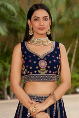 Navy Blue Georgette Lehenga