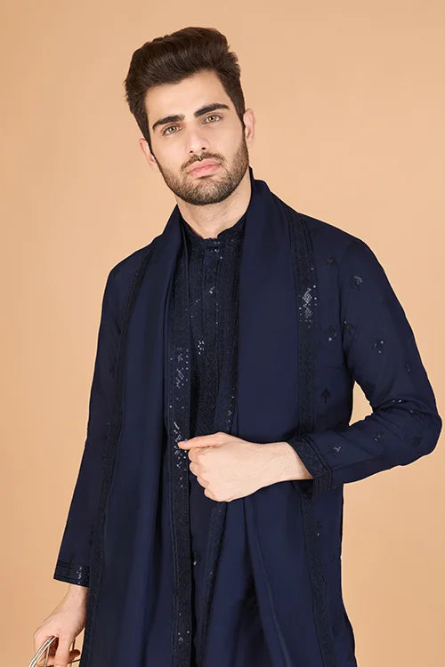 Navy Blue Silk Kurta