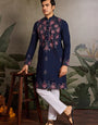 Wedding Special Navy Blue Embroidered Mens Kurta Set