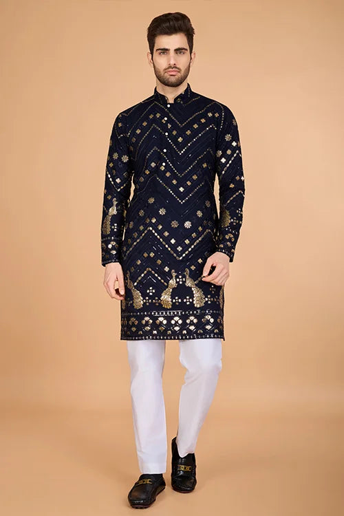 Navy Designer Rayon Kurta