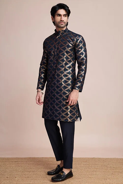 Navy Silk Men's Kurta Special