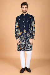 Navy Viscose Rayon Men's Kurta